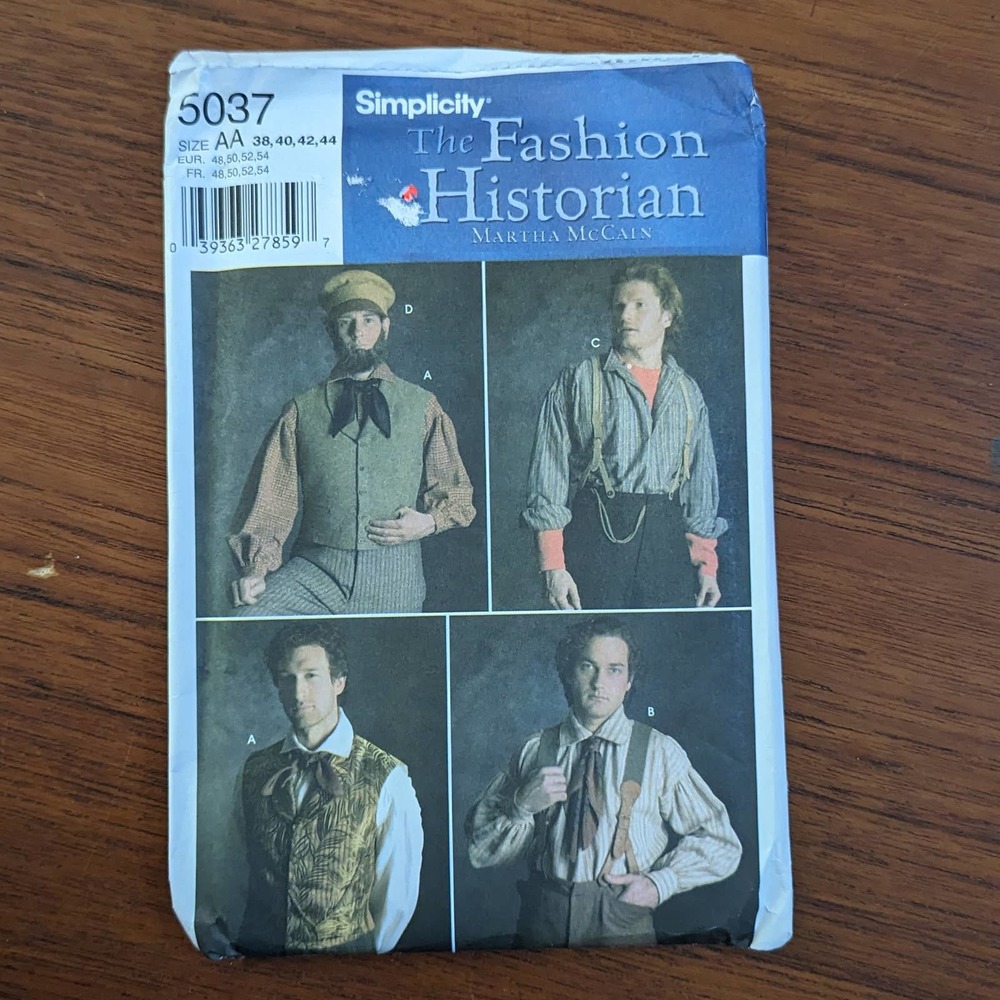 UNCUT Simplicity 5037 Men's Fashion Historian Size 38-44